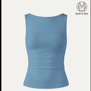 OGL Top Size M NEW Boat Neck Ruched Elastic Open Back Brami Tank Light Blue